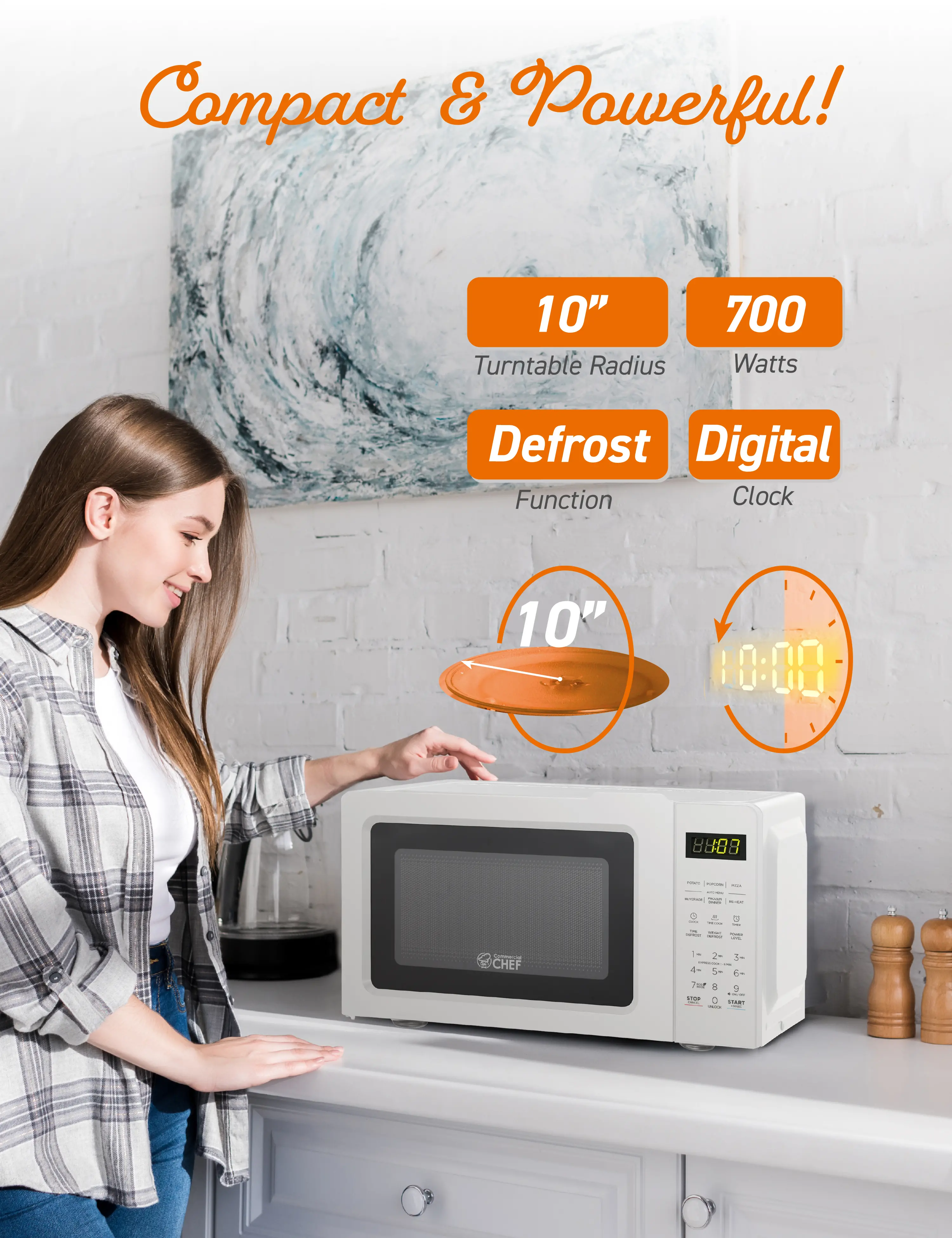 CHM770W Commercial Chef 0.7 Cu Ft Countertop Microwave - White-4