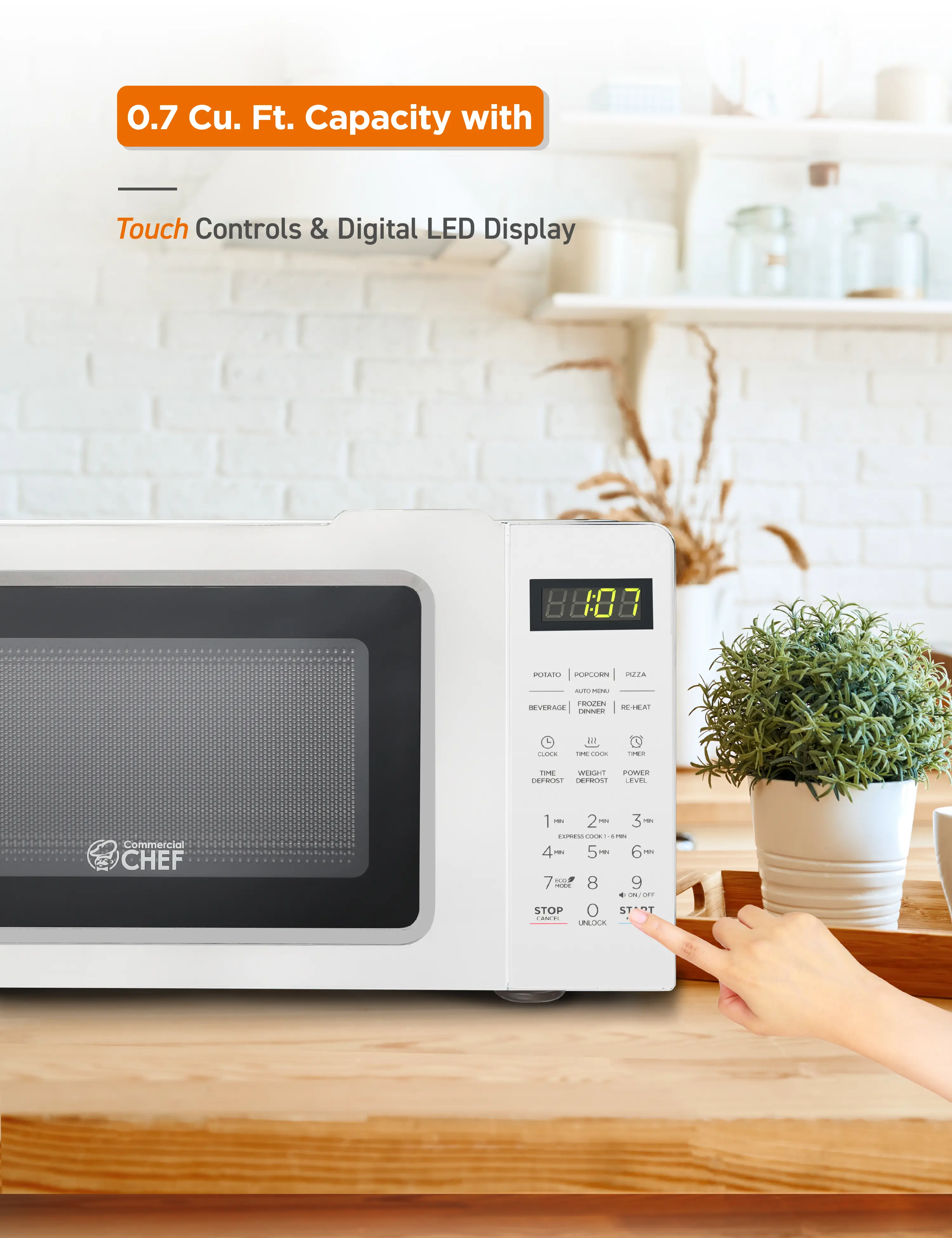 CHM770W Commercial Chef 0.7 Cu Ft Countertop Microwave - White-6