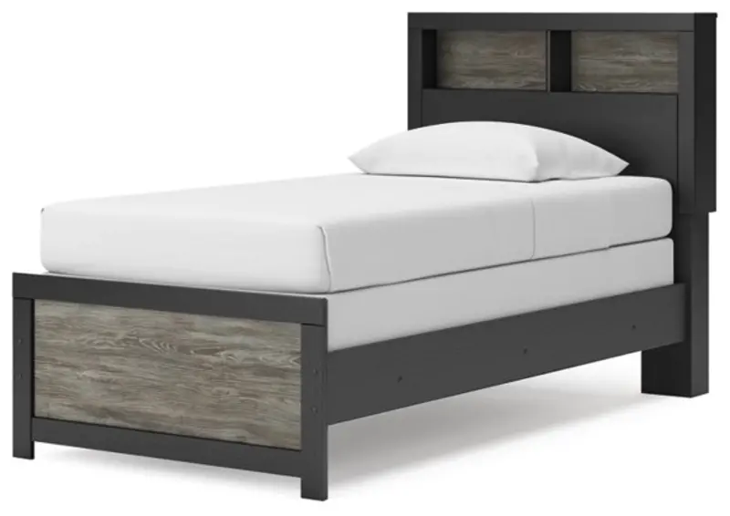 Graystone Dark Charcoal and Weathered Gray Bookcase Bed