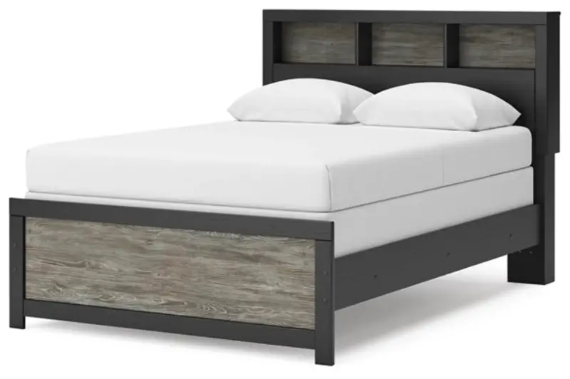 Graystone Dark Charcoal and Weathered Gray Full Bookcase Bed