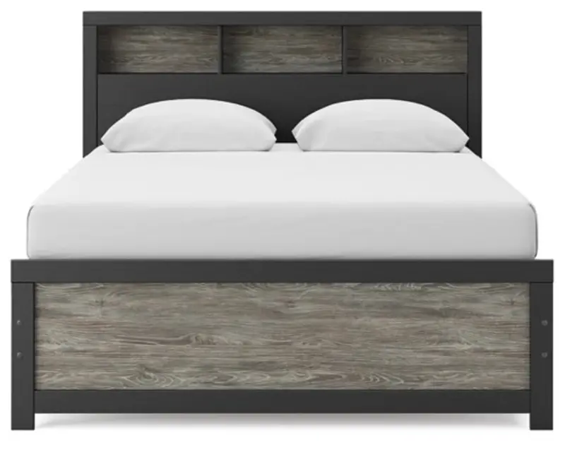 Graystone Dark Charcoal and Weathered Gray Queen Bookcase Bed