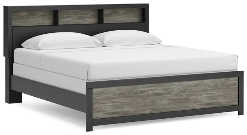 Graystone Dark Charcoal and Weathered Gray King Bookcase Bed