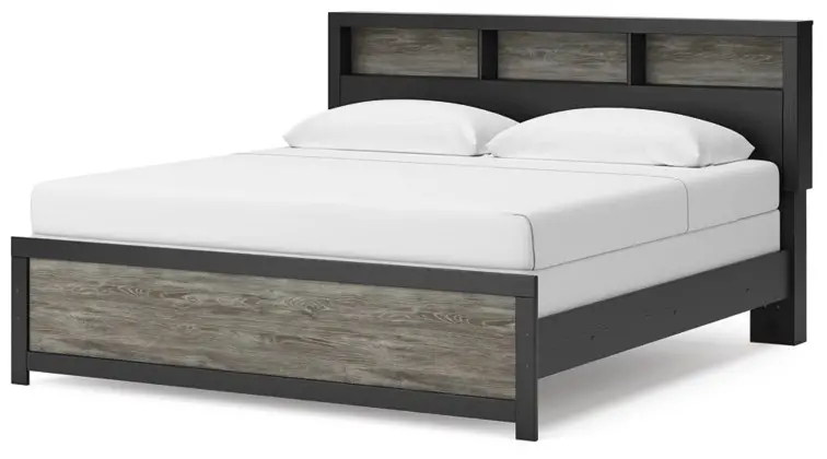 Graystone Dark Charcoal and Weathered Gray King Bookcase Bed-2