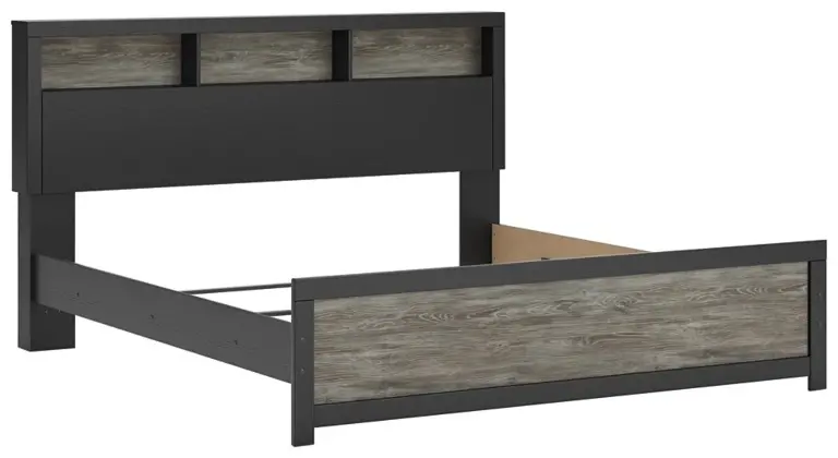 Graystone Dark Charcoal and Weathered Gray King Bookcase Bed-6