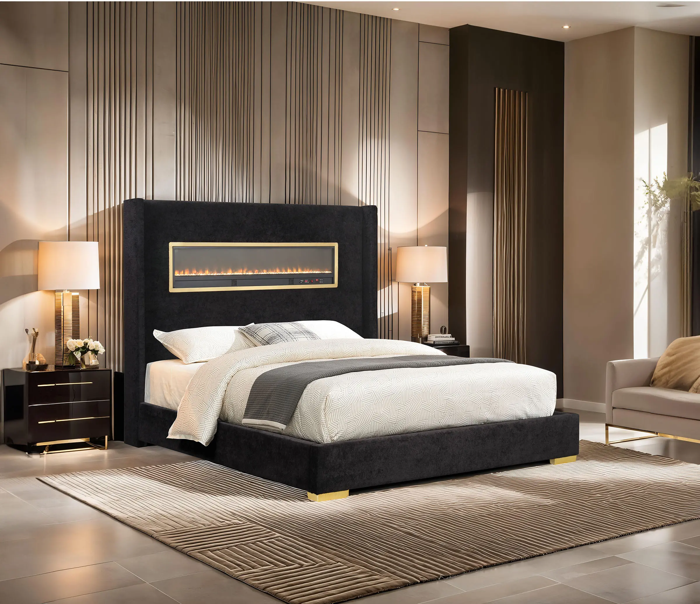 Danvers Black Queen Fireplace Bed-1