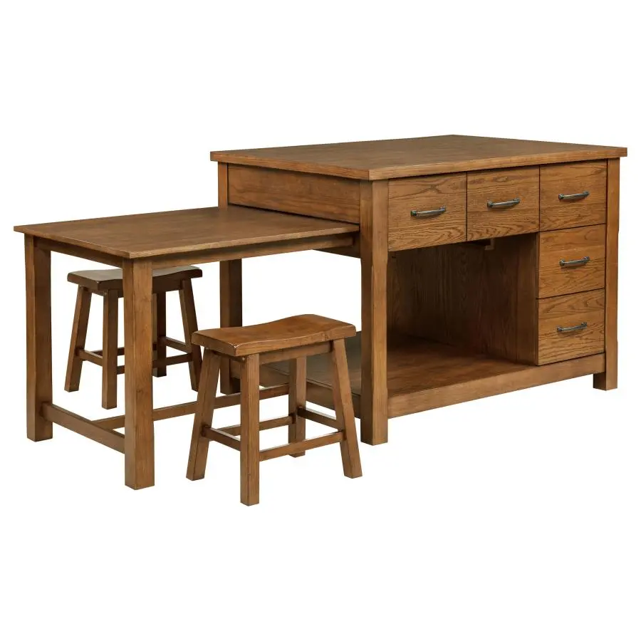 Mayfair Warm Oak Extendable Kitchen Island with Stools-1