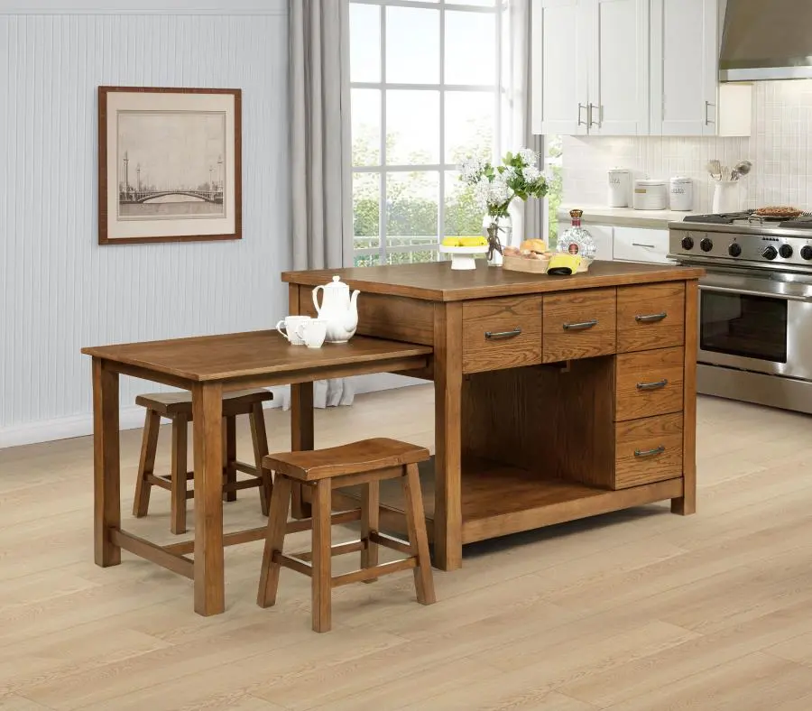 Mayfair Warm Oak Extendable Kitchen Island with Stools-2