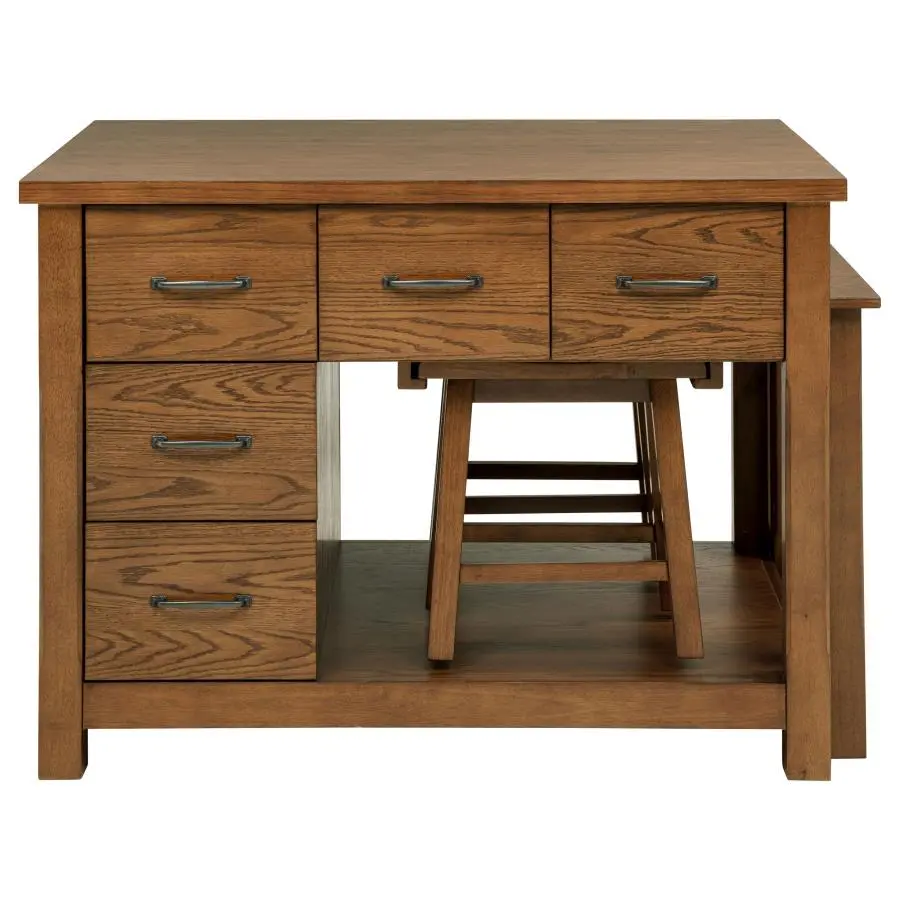 Mayfair Warm Oak Extendable Kitchen Island with Stools-3