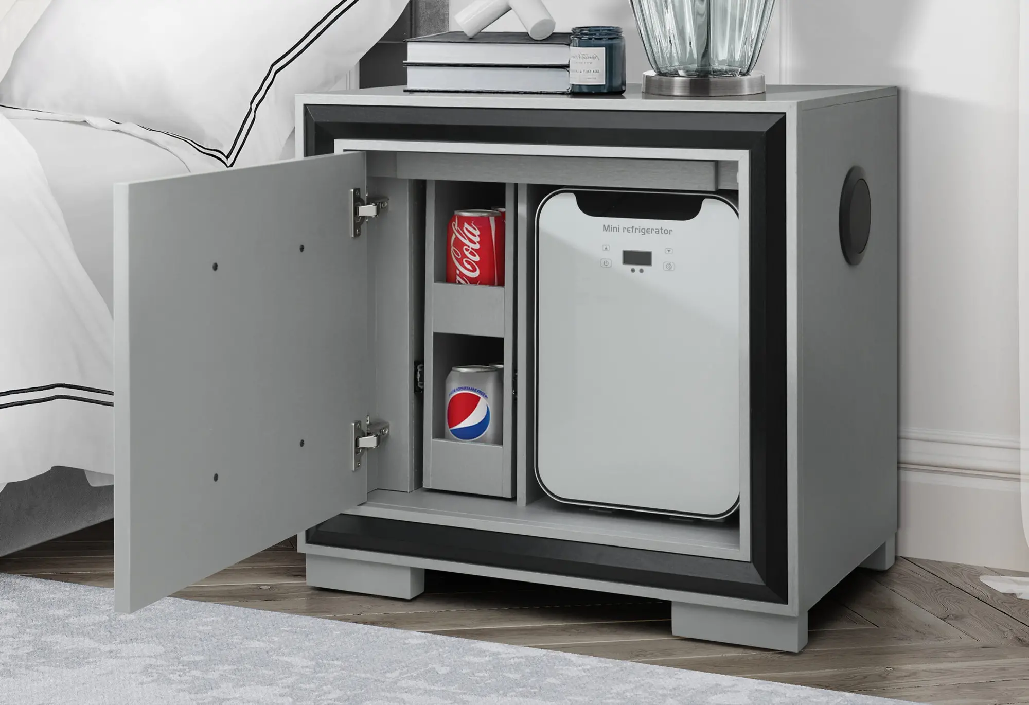 Amelia Gray Nightstand with Cooler and Speaker | RC Willey