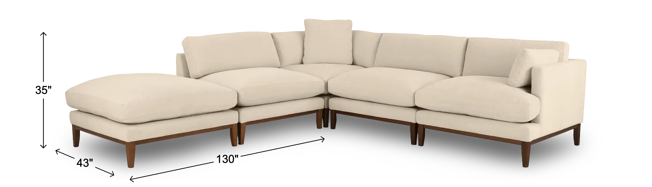 Aloy White 5‑Piece Right‑Hand Facing Sectional Sofa with Square Ottoman-3