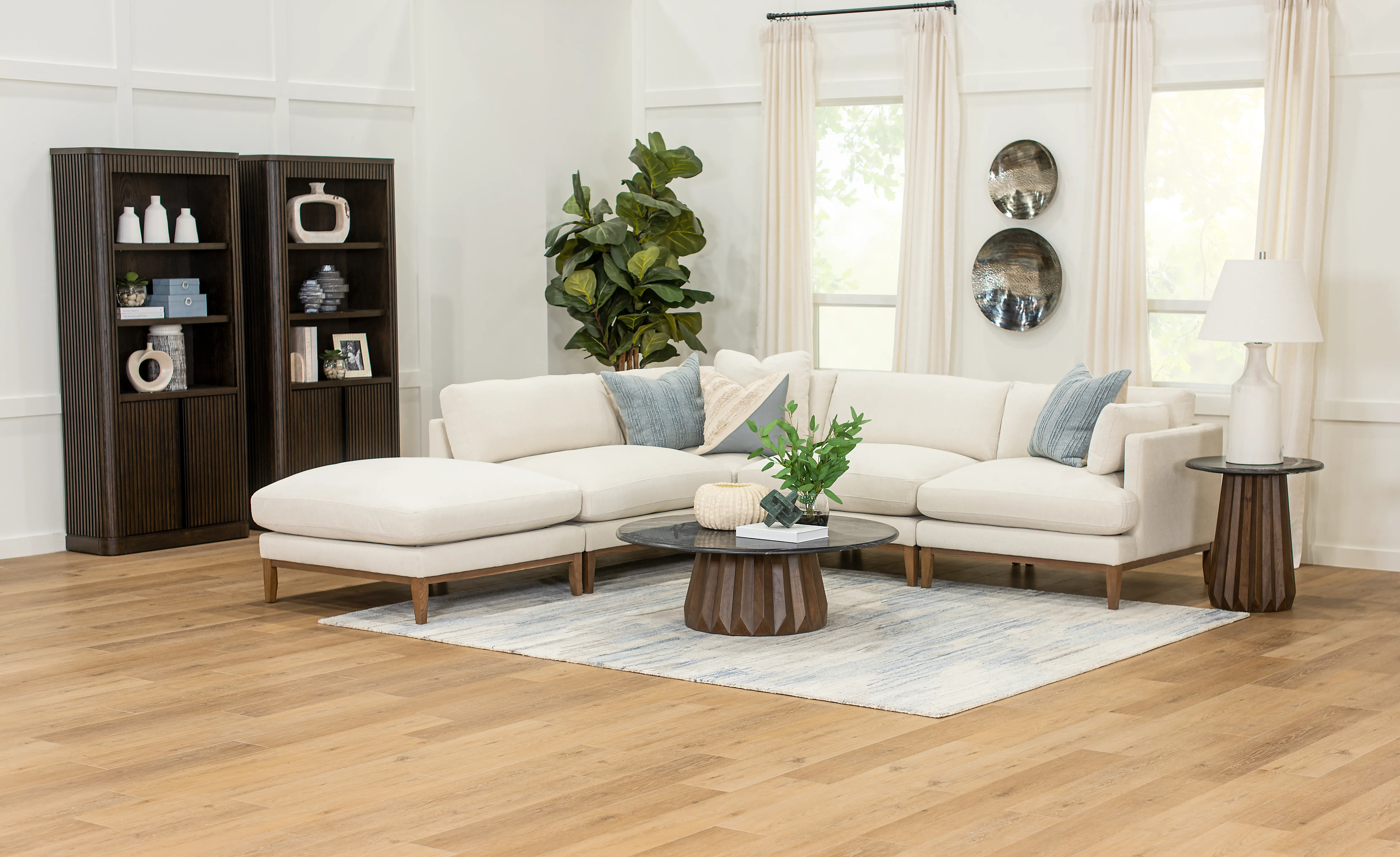 Aloy White 5‑Piece Right‑Hand Facing Sectional Sofa with Square Ottoman-7
