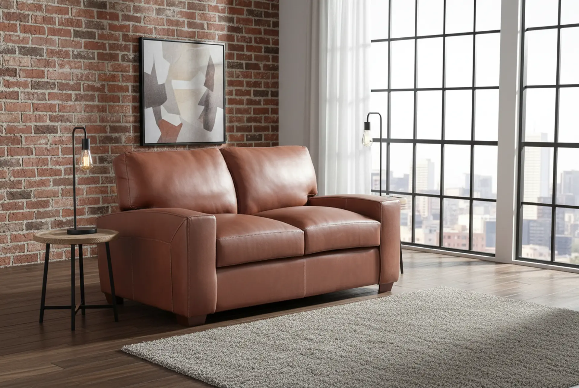 Kent Almond Leather Loveseat-9