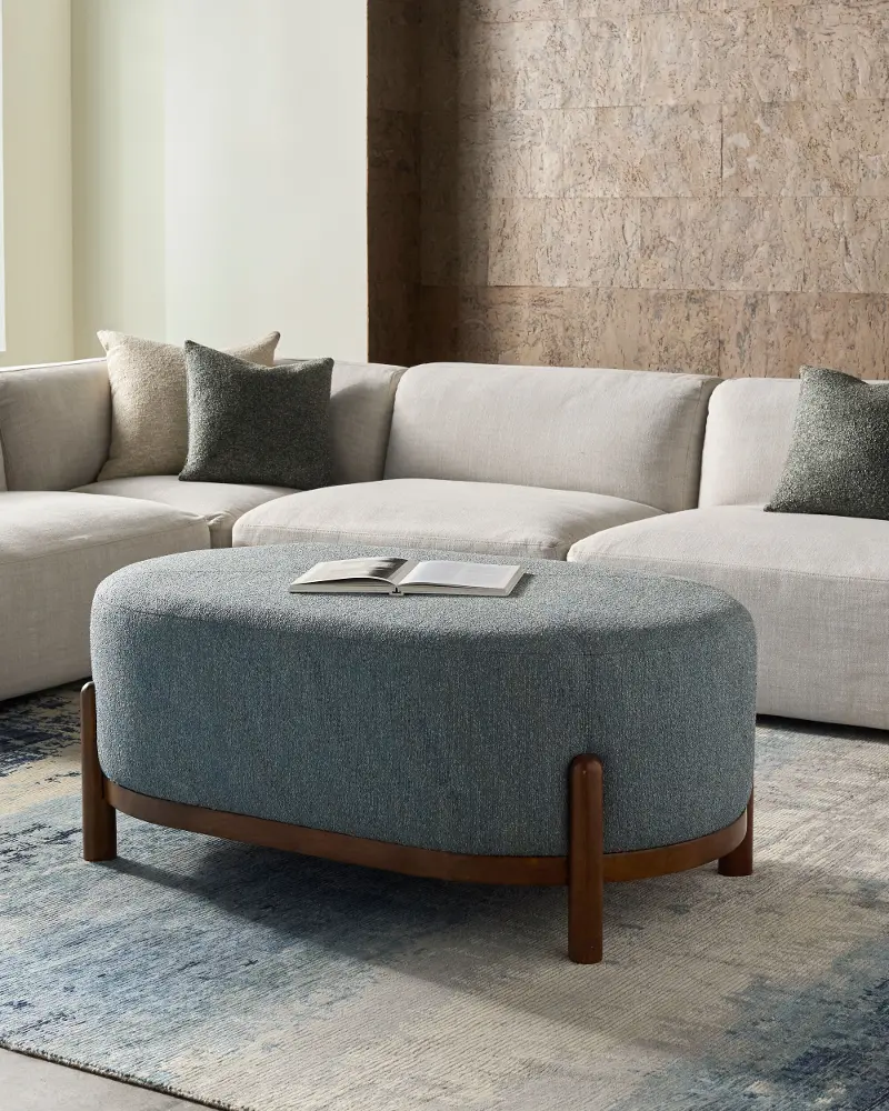 Valek Blue Upholstered Ottoman
