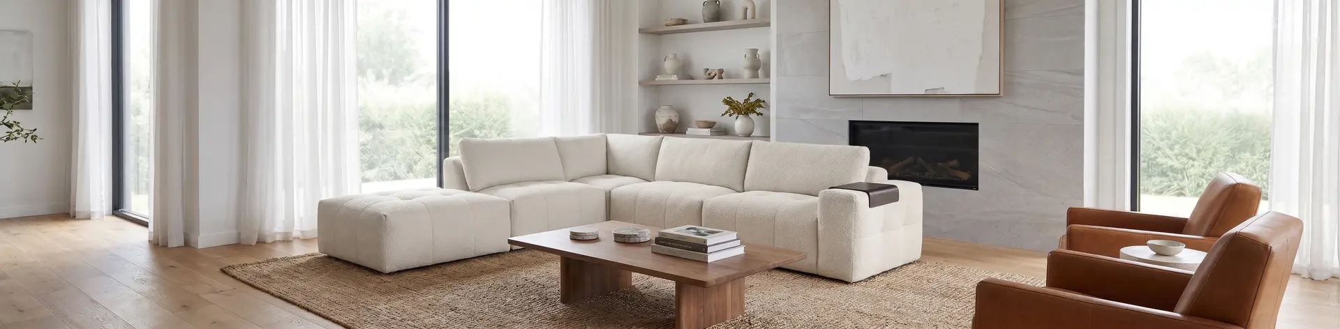 Monza Oyster White 5-Piece Sectional with Ottoman-2