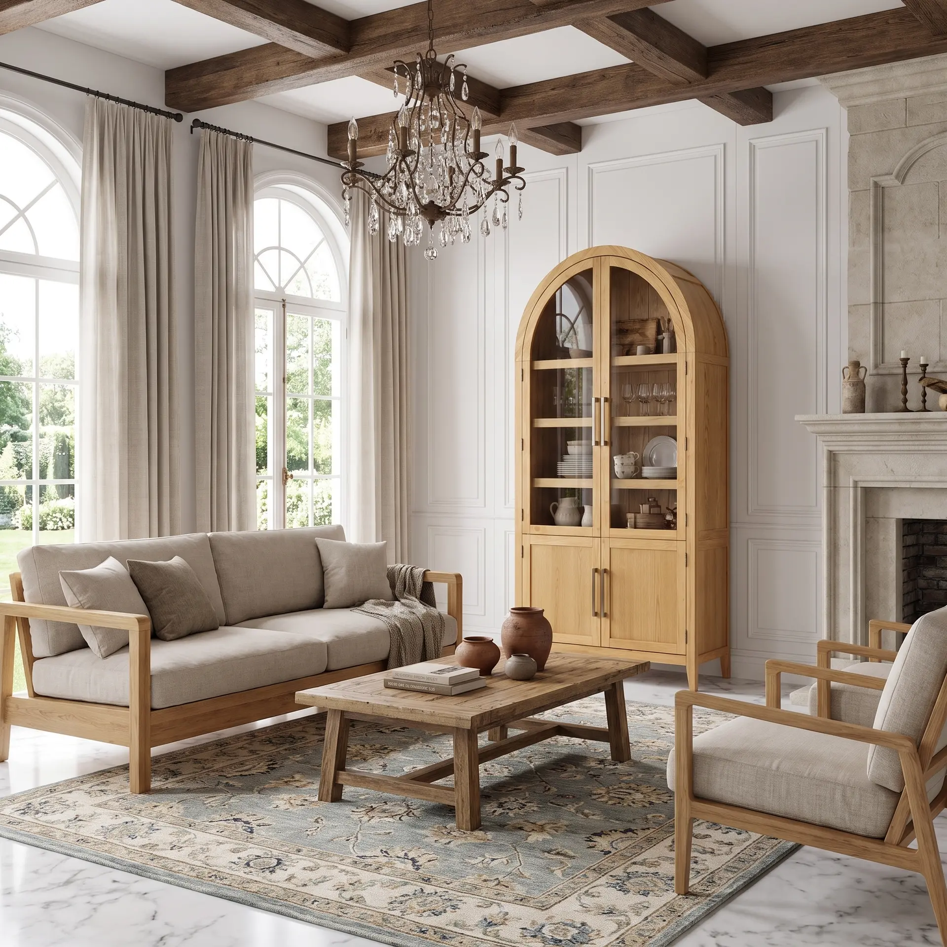 Flynn Blonde Oak Arched Cabinet-2