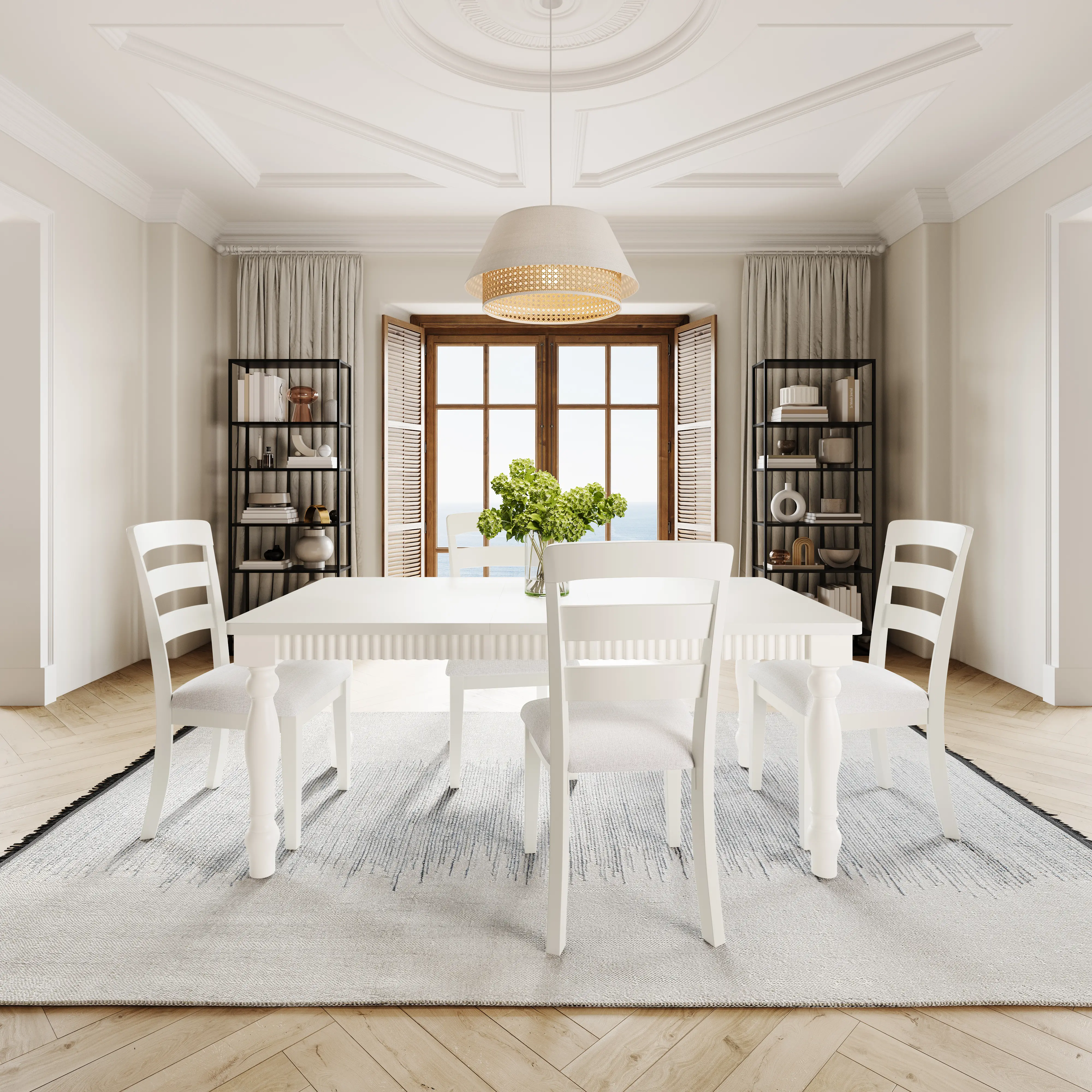Westport White Rectangle 5‑Piece Dining Set with Extendable Table-1