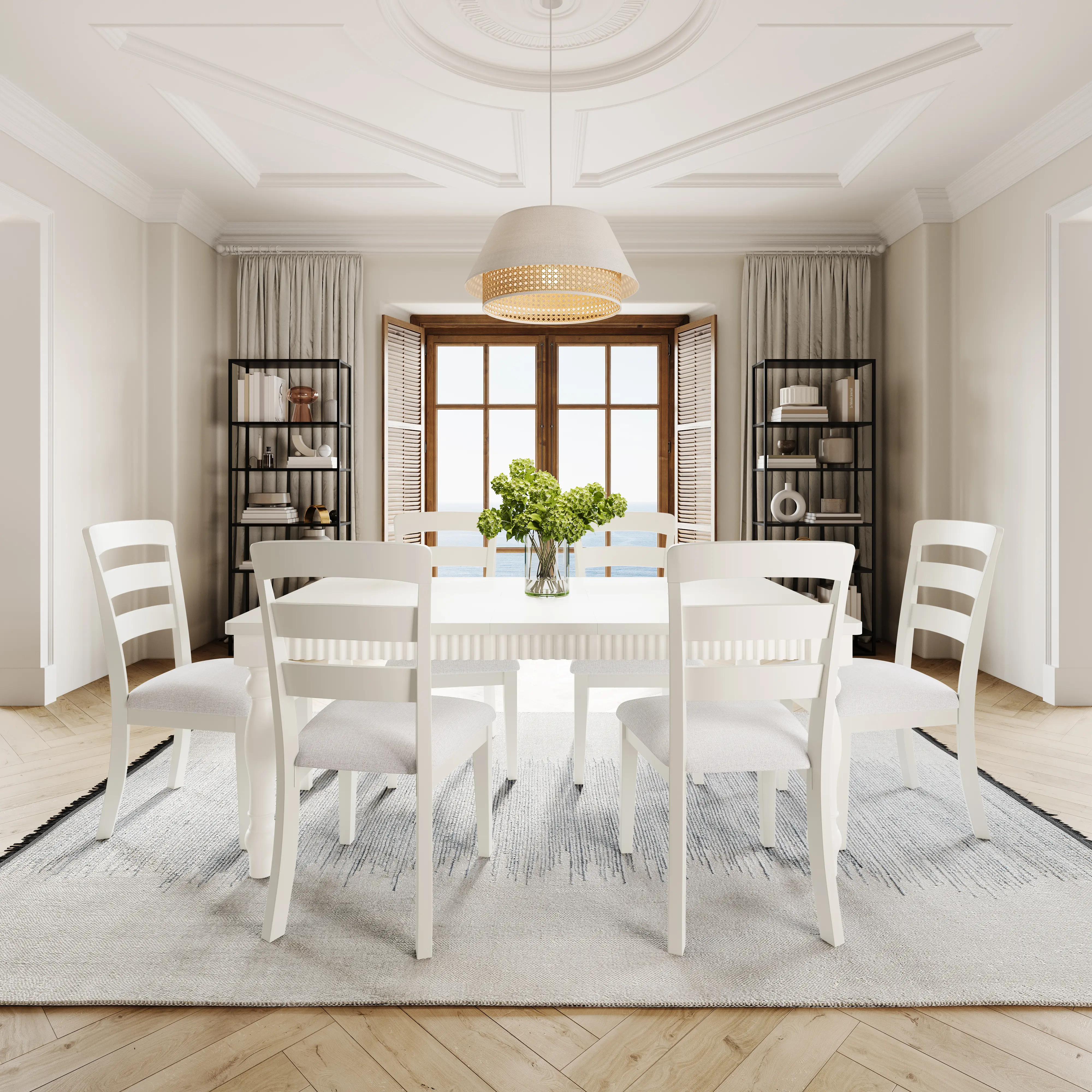 Westport White Rectangle 5‑Piece Dining Set with Extendable Table-2