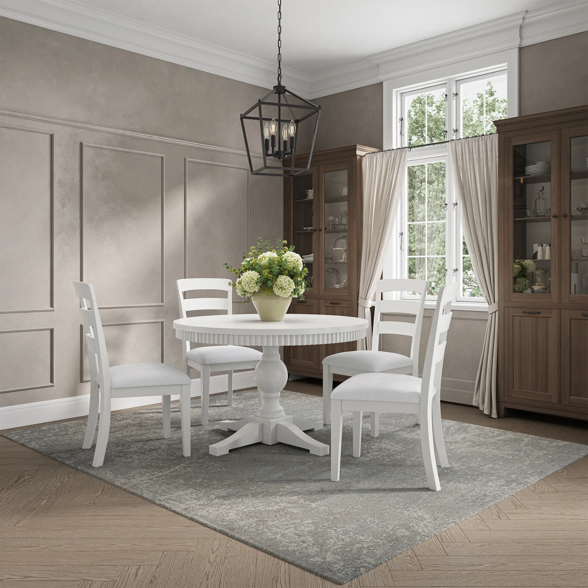 Westport White Round 5-Piece Dining Set with Extendable Table-2