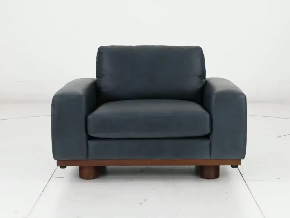 Astaire Vintage Blue Italian Leather Oversized Chair-11