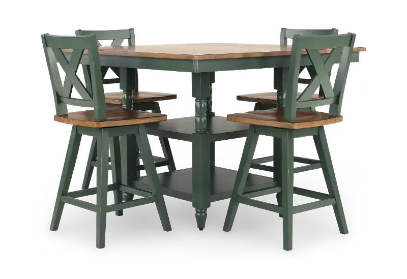 Carmel Light Green Solid Wood 5-Piece Counter Dining Set