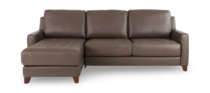 Salerno Stout Brown Leather Sofa Sleeper with Left-Arm Facing Storage Chaise