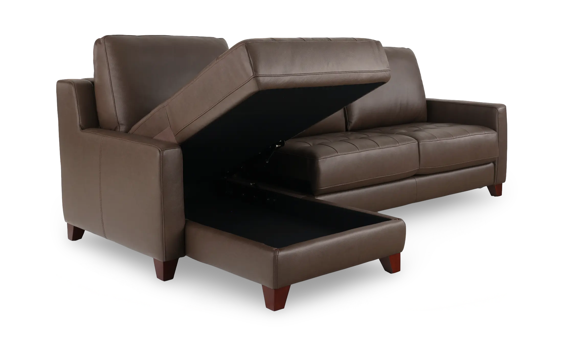 Salerno Stout Brown Leather Sofa Sleeper with Left-Arm Facing Storage Chaise-5