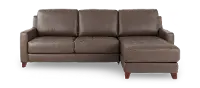 Salerno Stout Brown Leather Sofa Sleeper with Right-Arm Facing Storage Chaise