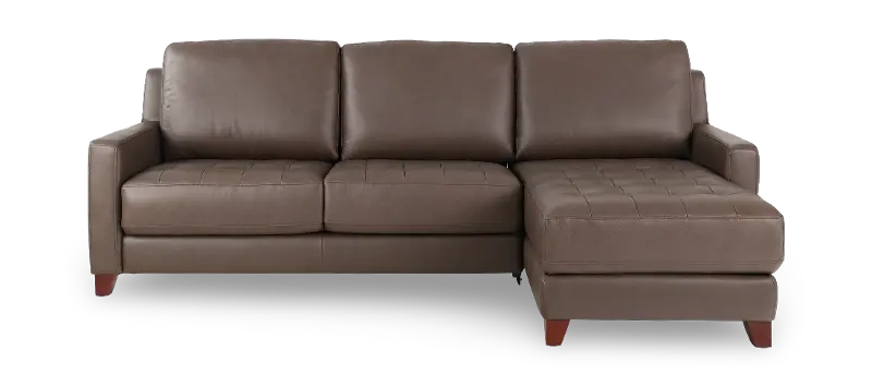 Salerno Stout Brown Leather Sofa Sleeper with Right-Arm Facing Storage Chaise