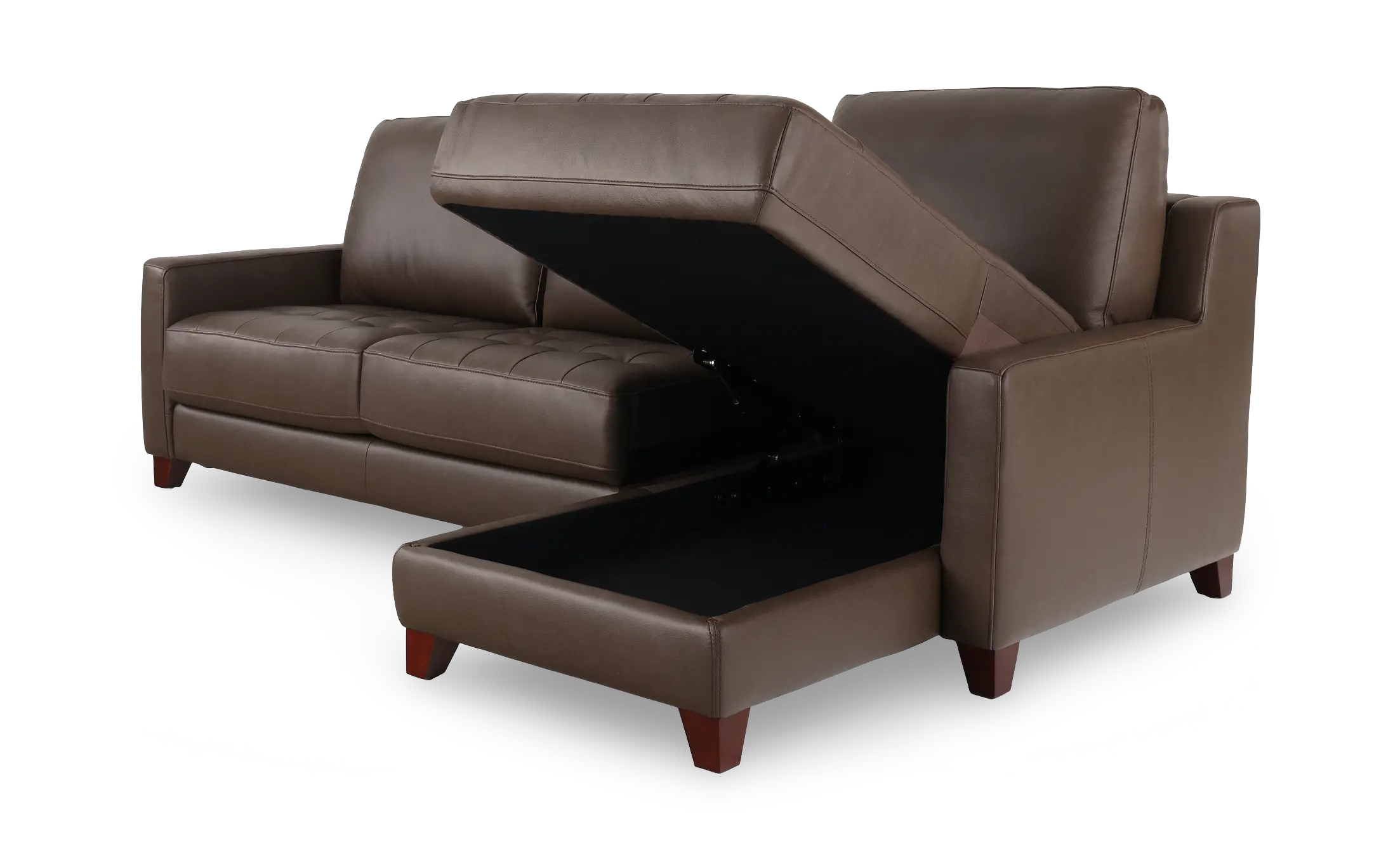 Salerno Stout Brown Leather Sofa Sleeper with Right-Arm Facing Storage Chaise-5