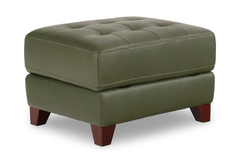 Salerno Moss Green Leather Ottoman