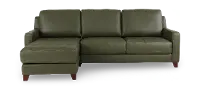 Salerno Moss Green Leather Sofa Sleeper with Left-Arm Facing Storage Chaise