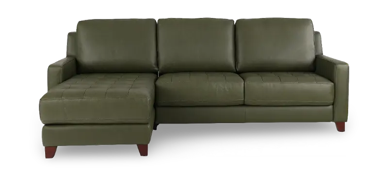 Salerno Moss Green Leather Sofa Sleeper with Left-Arm Facing Storage Chaise