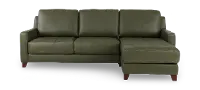 Salerno Moss Green Leather Sofa Sleeper with Right-Arm Facing Storage Chaise