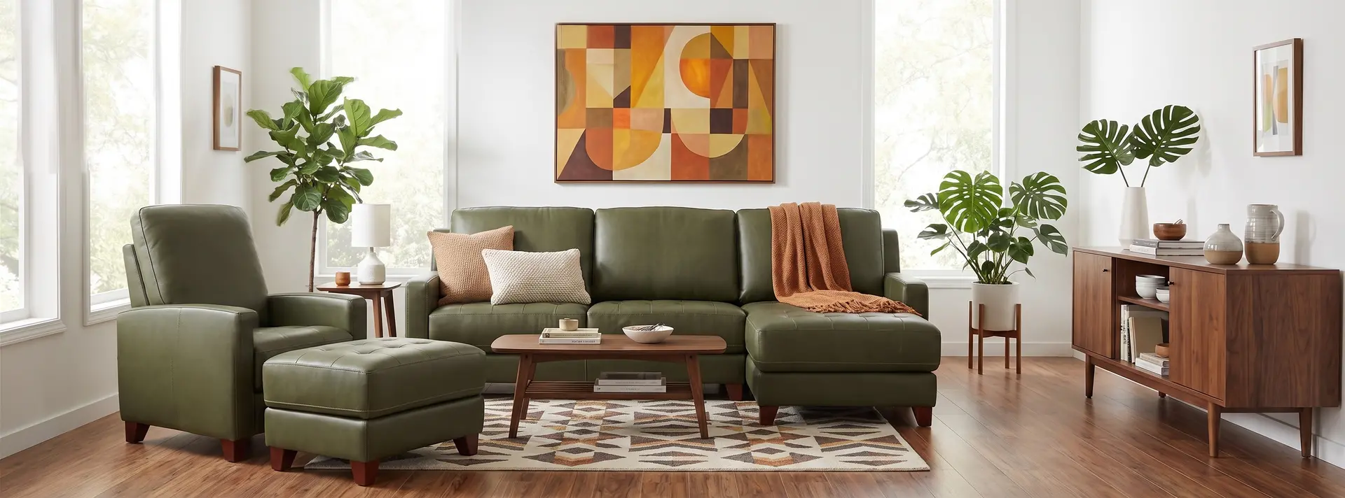 Salerno Moss Green Leather Sofa Sleeper with Right-Arm Facing Storage Chaise-2