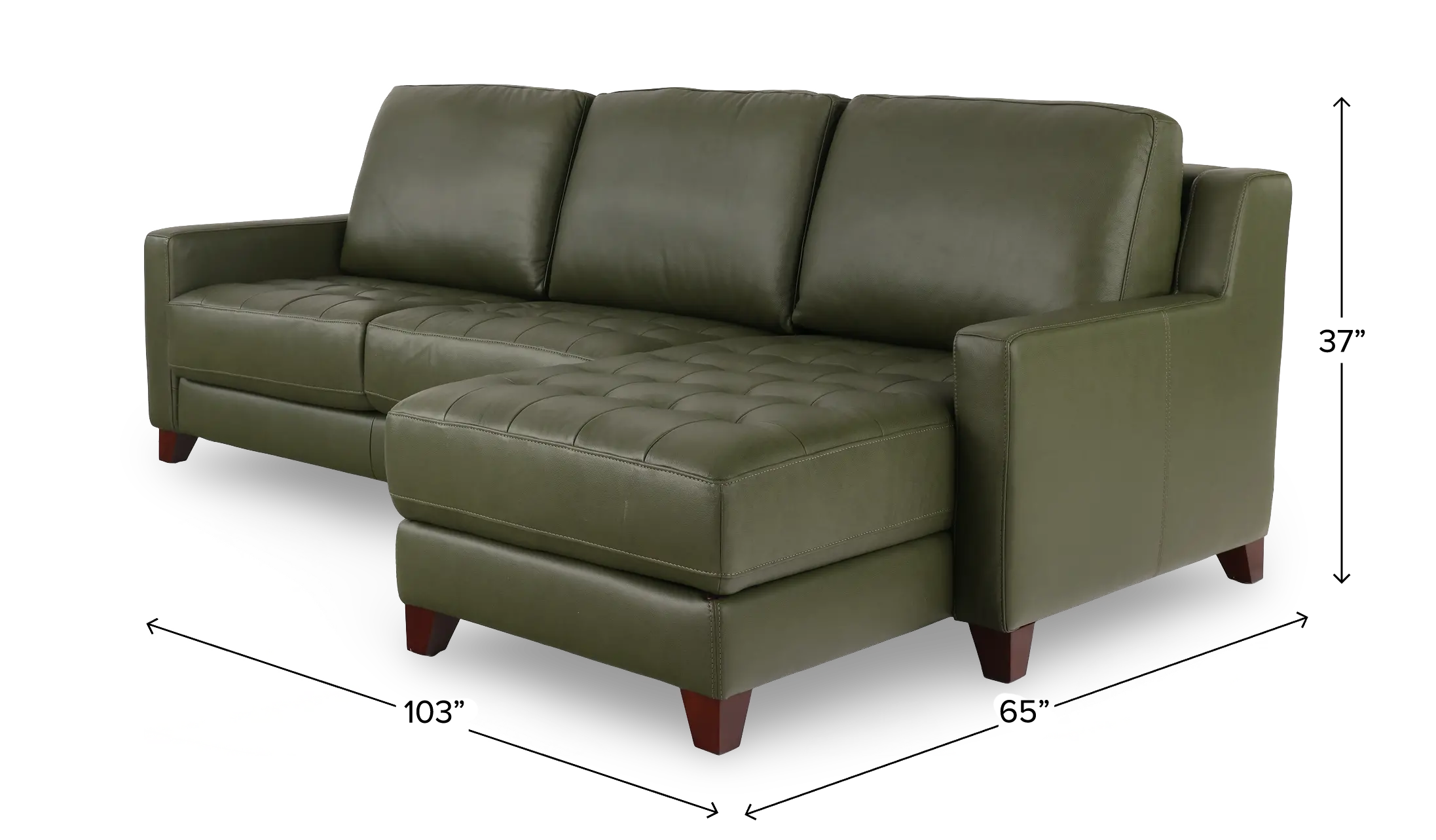 Salerno Moss Green Leather Sofa Sleeper with Right-Arm Facing Storage Chaise-3