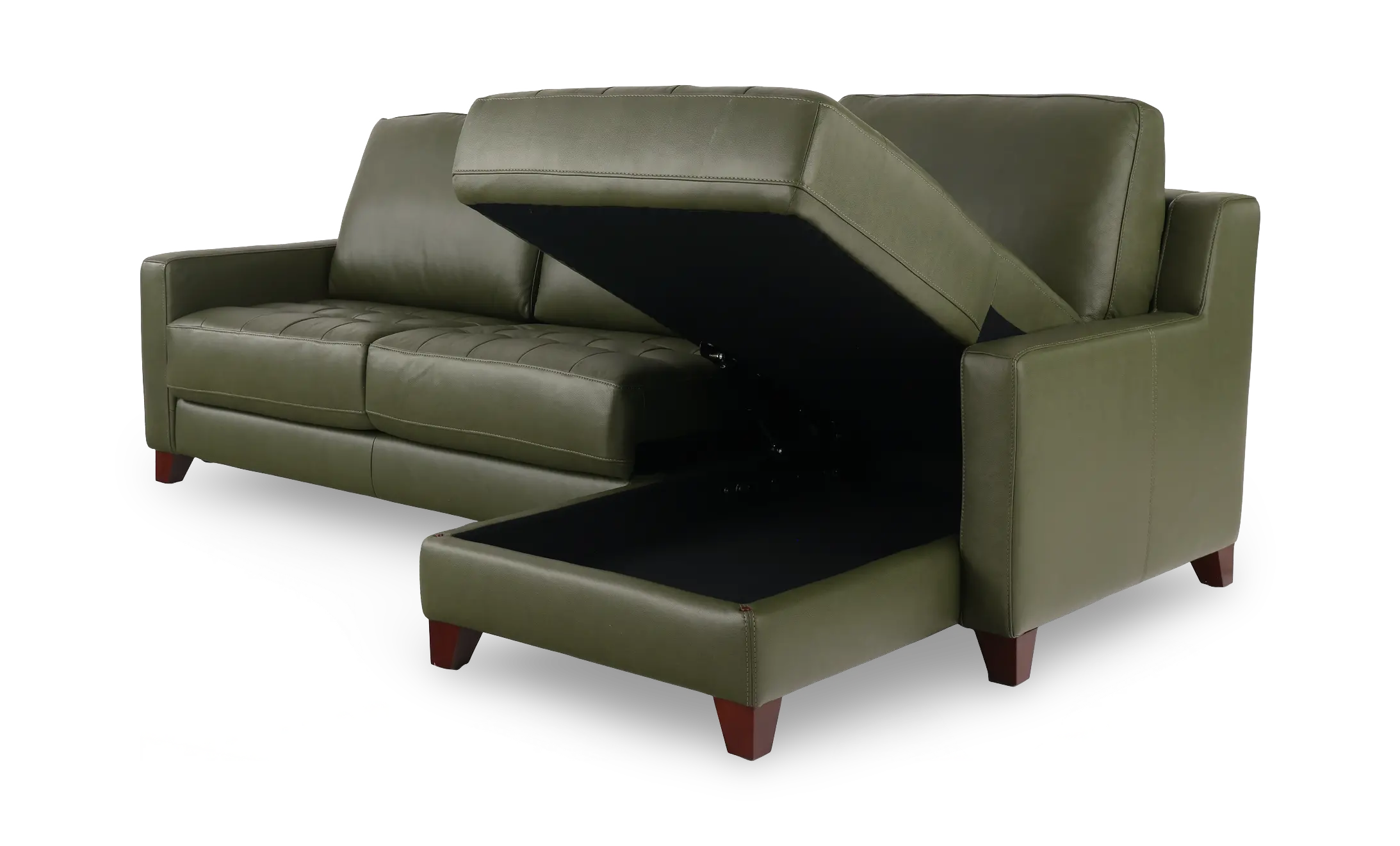 Salerno Moss Green Leather Sofa Sleeper with Right-Arm Facing Storage Chaise-5