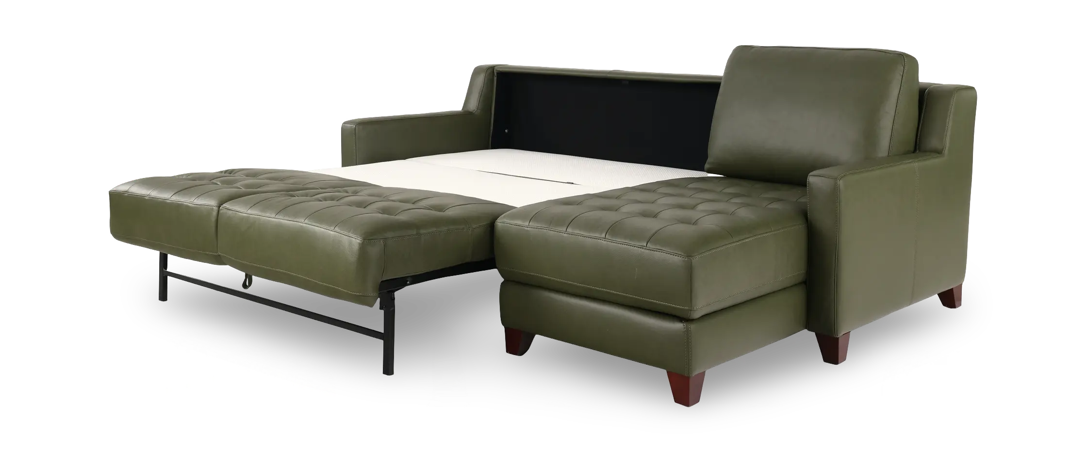 Salerno Moss Green Leather Sofa Sleeper with Right-Arm Facing Storage Chaise-6