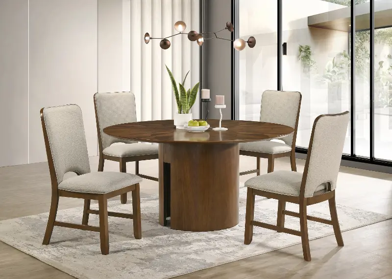 Shari Walnut Brown Round 5-Piece Dining Set