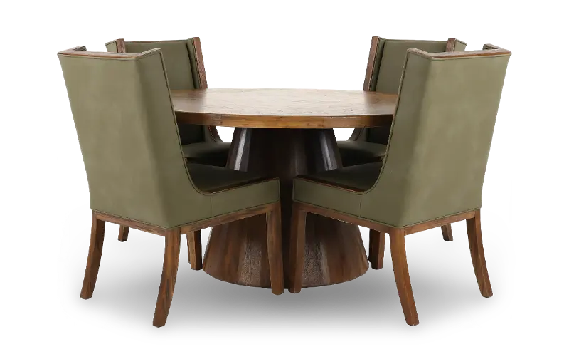 Balam Mango 5-Piece Round Table Set with Green Upholstered Chairs