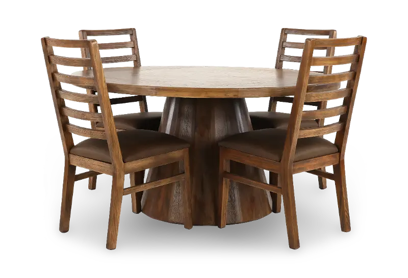 Balam Mango 5-Piece Round Table Set with Brown Ladder Back Chairs