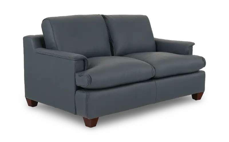 Saxton Sky Blue Leather Loveseat