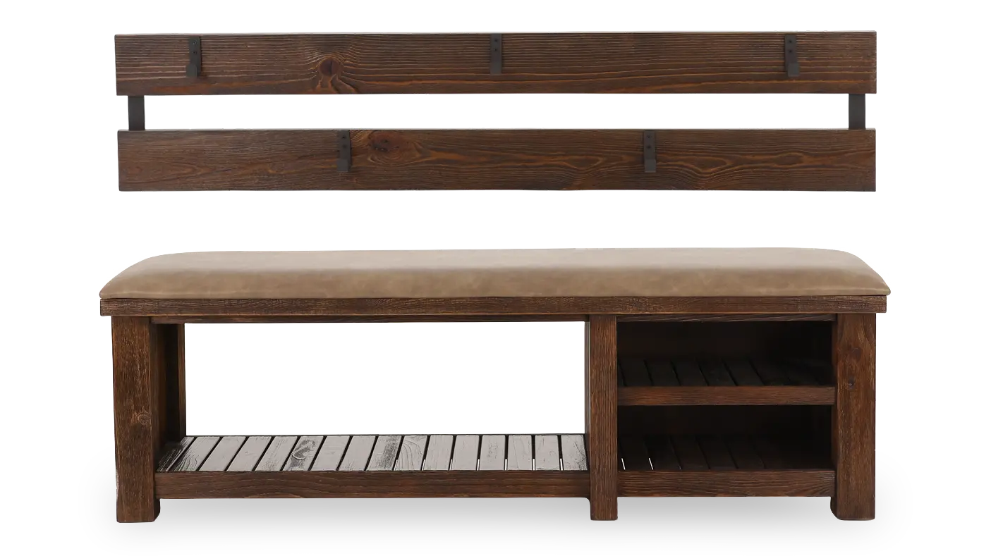 Dutton Distressed Brown Entry Bench with Hooks-1