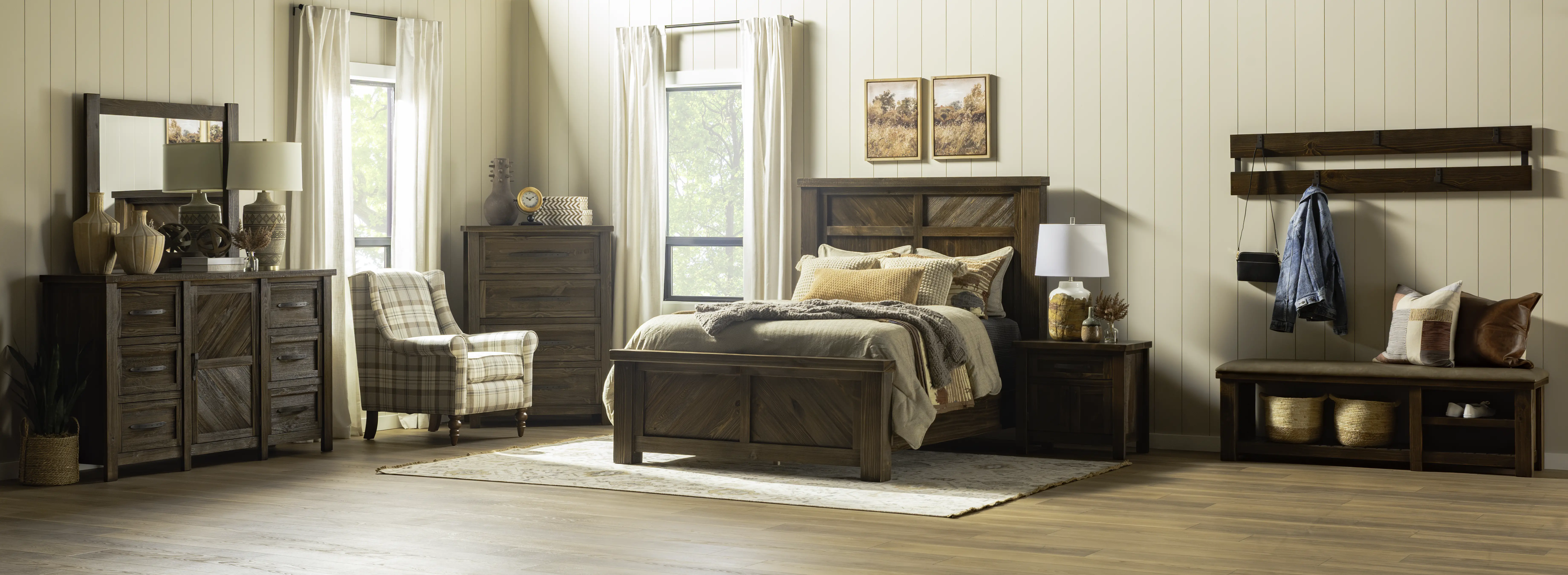 Dutton Distressed Brown Entry Bench with Hooks-2