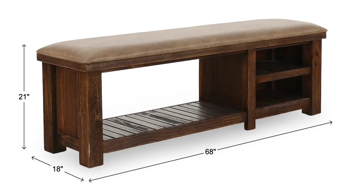 Dutton Distressed Brown Entry Bench with Hooks-3