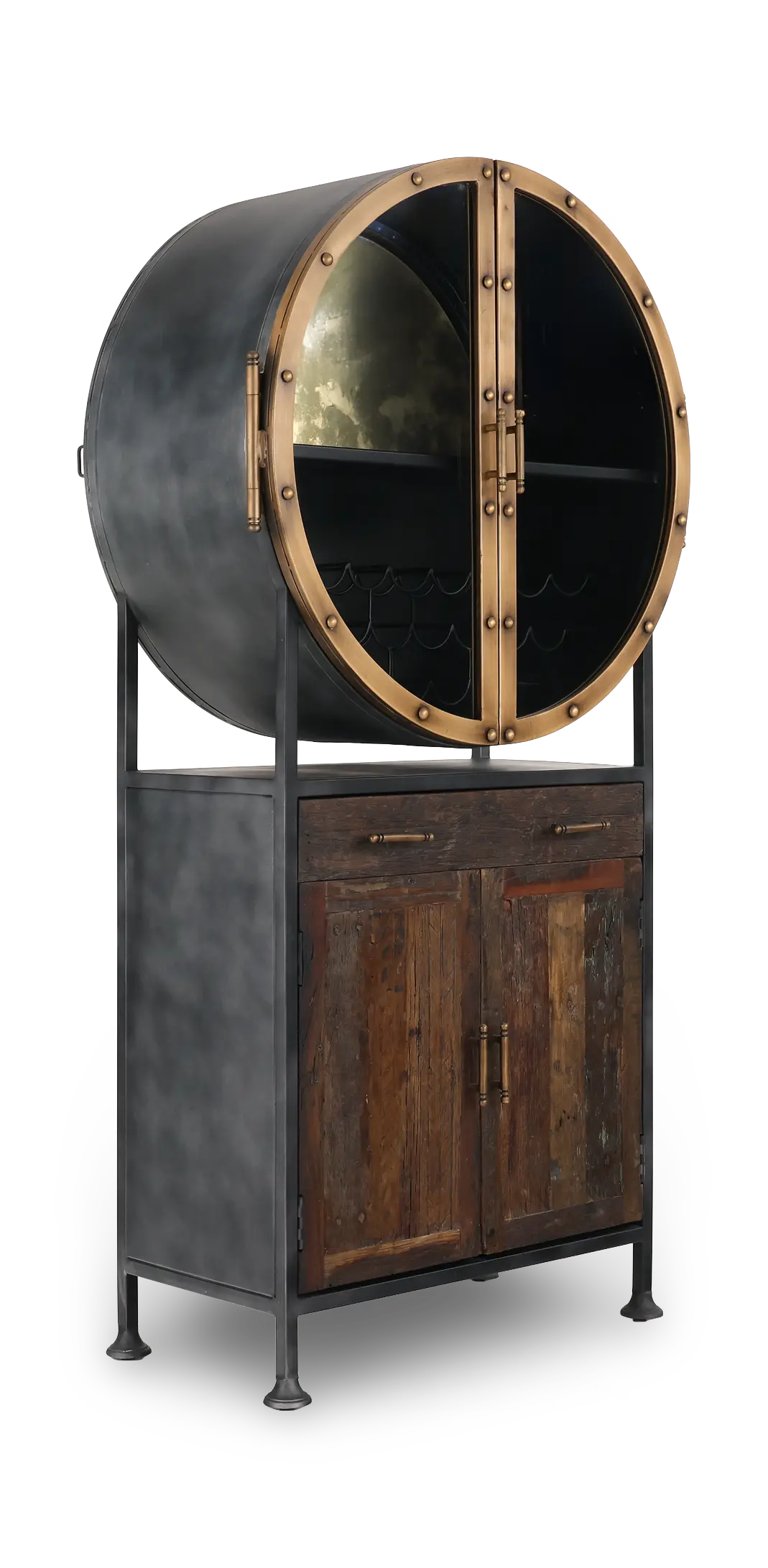 Bowery Black and Bronze Round Vertical Bar Cabinet-1