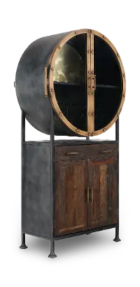 Bowery Black and Bronze Round Vertical Bar Cabinet
