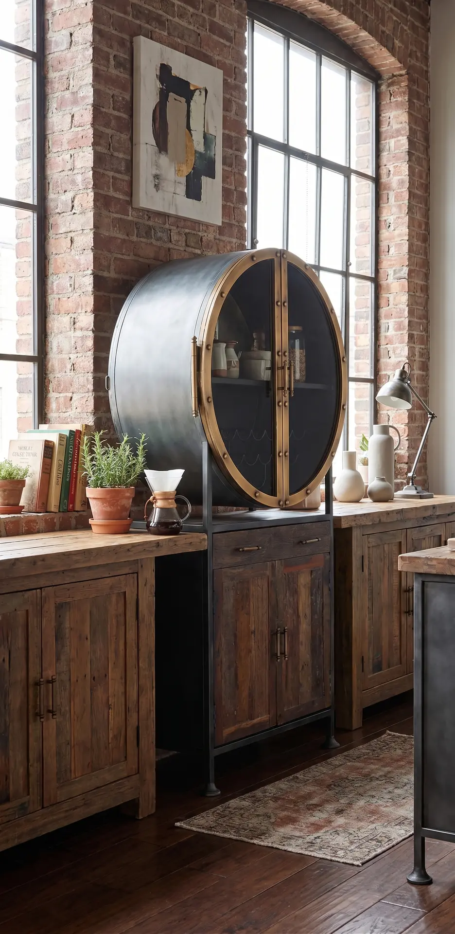 Bowery Black and Bronze Round Vertical Bar Cabinet-2