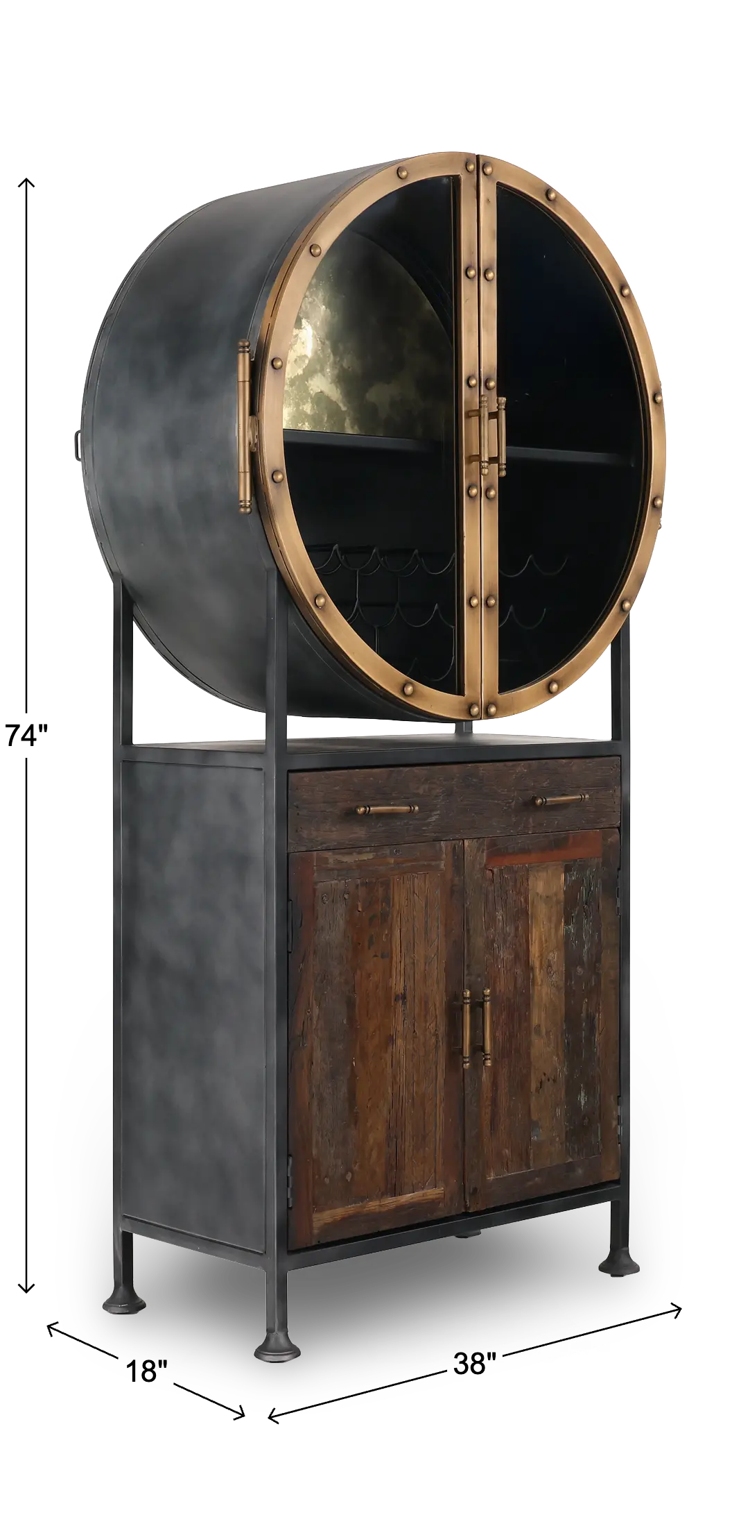 Bowery Black and Bronze Round Vertical Bar Cabinet-3
