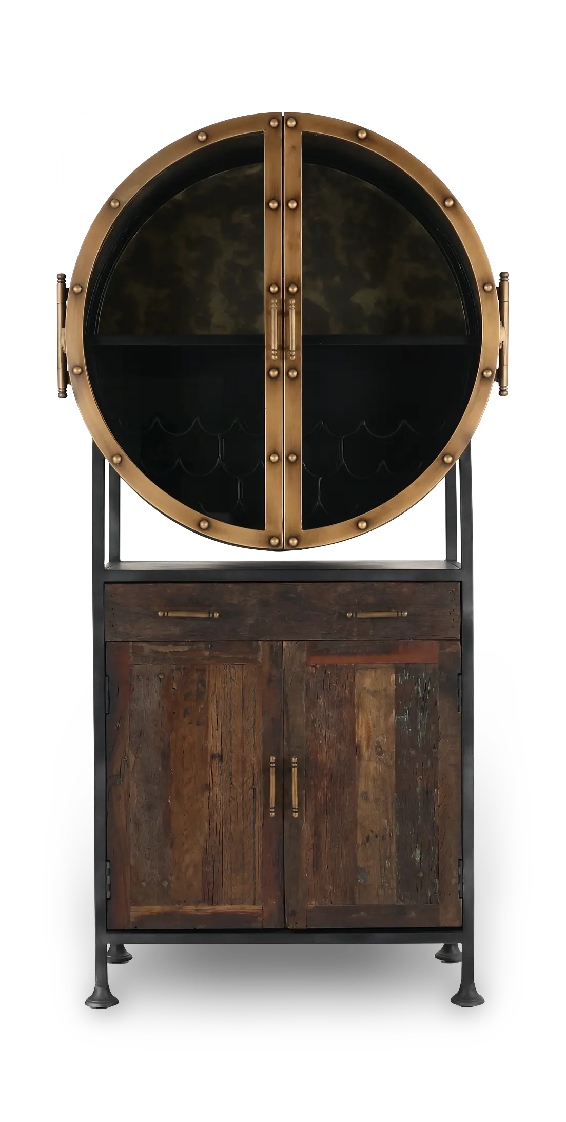 Bowery Black and Bronze Round Vertical Bar Cabinet-4