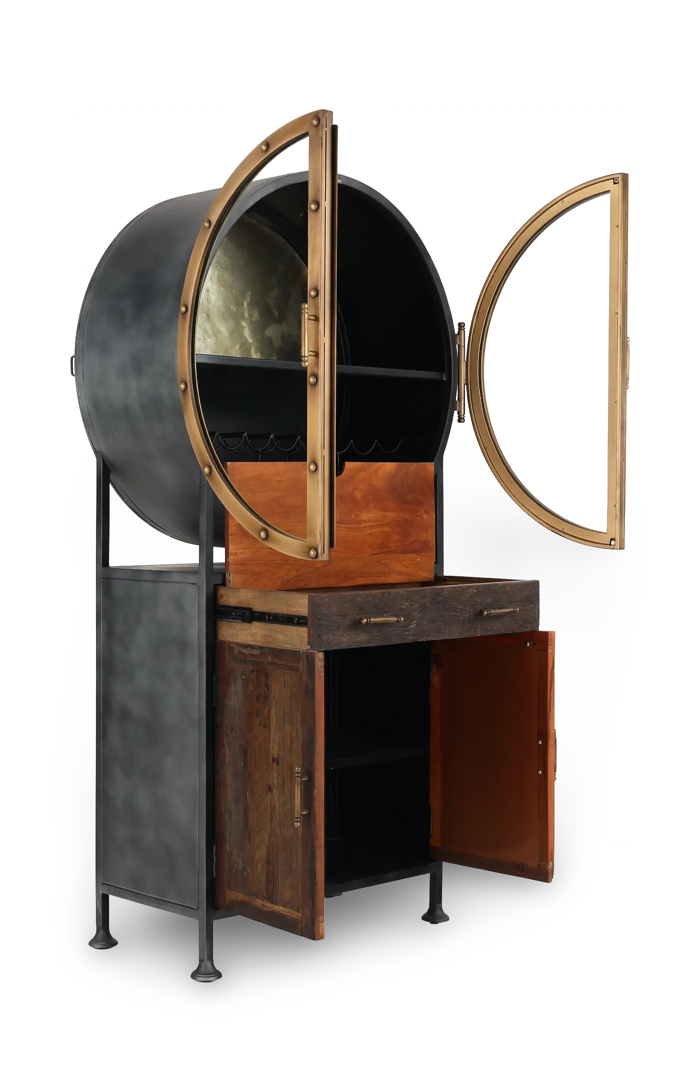 Bowery Black and Bronze Round Vertical Bar Cabinet-5